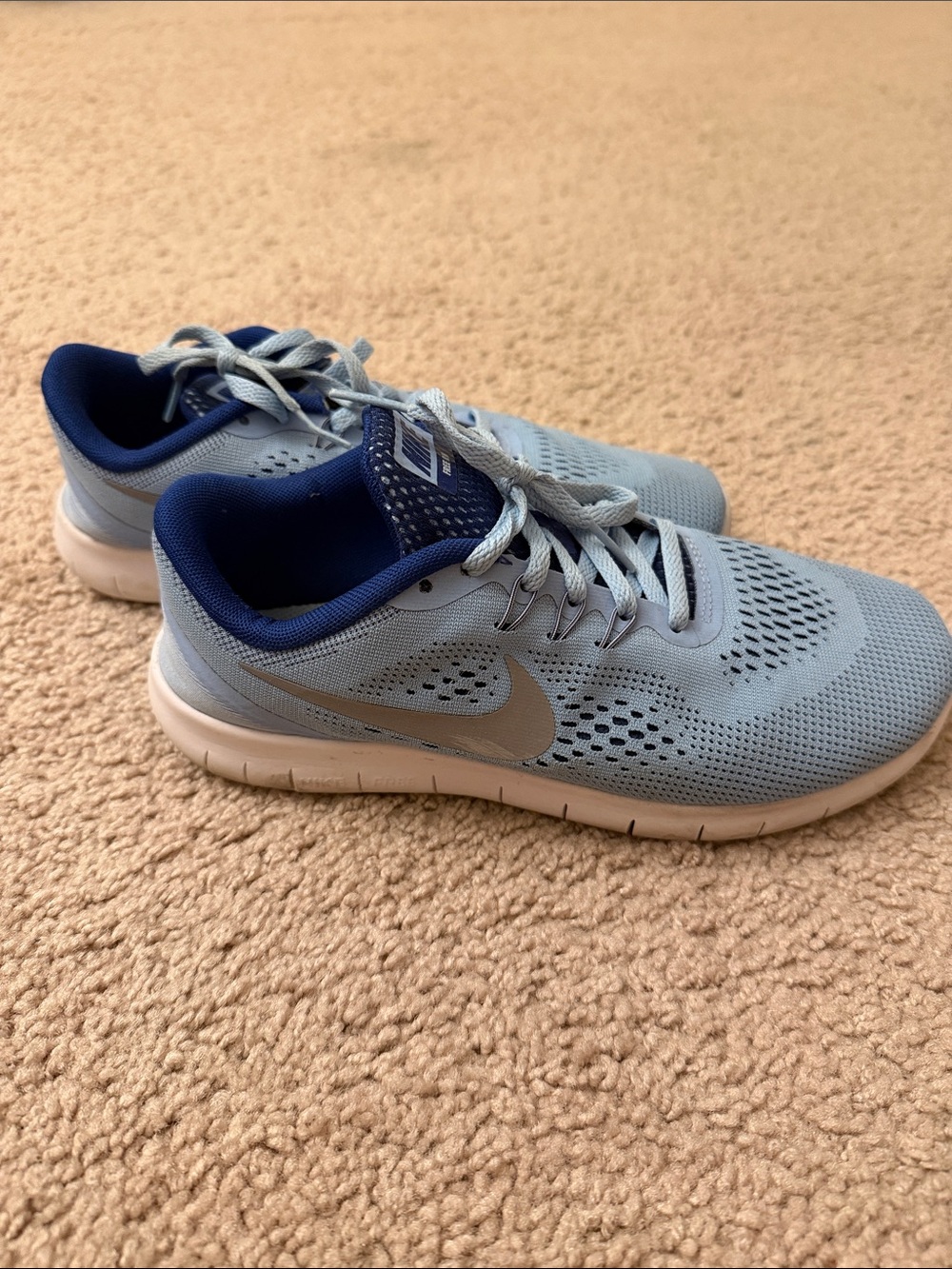 Nike Kids Light Blue and Navy Free Run Shoes